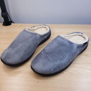 ISOTONER Slippers Mens Size 13 14 Grey Slip On Open Back Plush Memory Foam